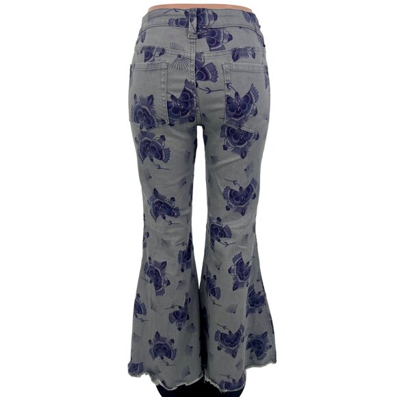 NWOT Free People Mid-Rise Floral Bell Bottom Jeans • Boho 70s Groovy Flare 32 - Picture 11 of 16